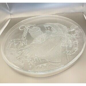 Vintage Christmas Serving Platter Santa Claus Clear Glass Cookie Plate 12 “ Noel